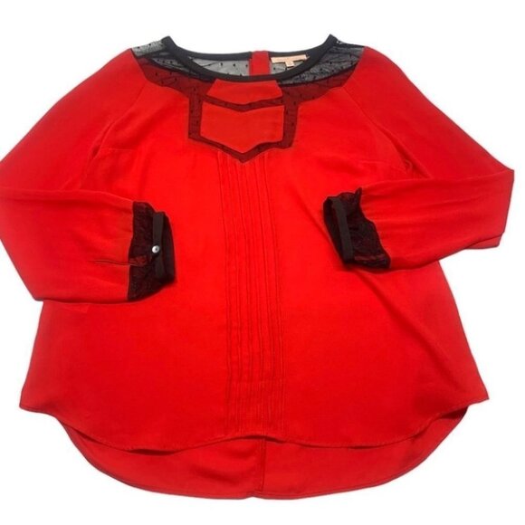 •- Gibson Latimer Black Red Lace Blouse D13 - Picture 1 of 11